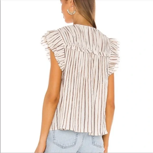 Ulla Johnson Striped Ruffle Sleeve Top - Picture 5 of 8